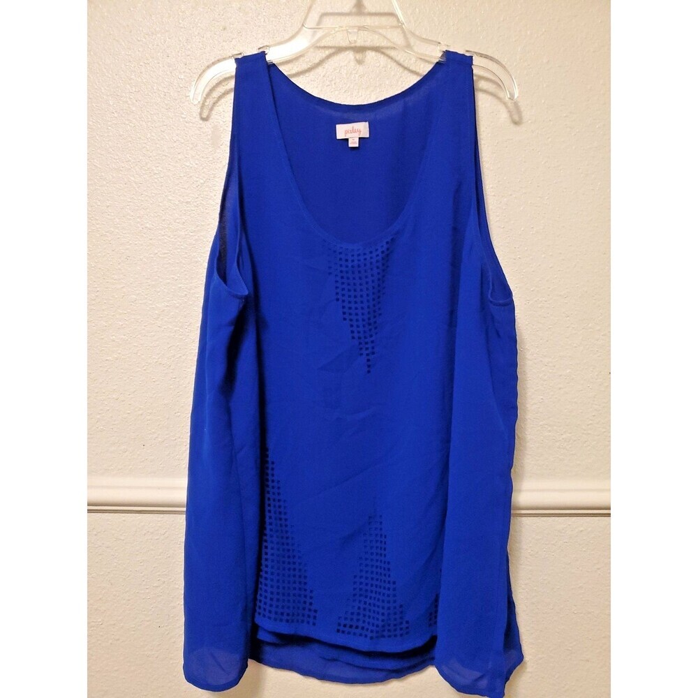 Pixley Royal Blue Sleeveless‎ Blouse Tank Style Lined Womens Size XL Triangles